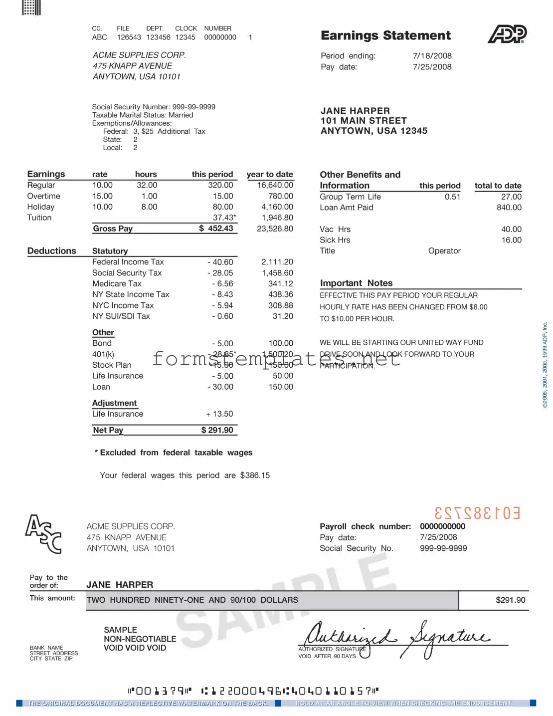 Free Adp Pay Stub Template