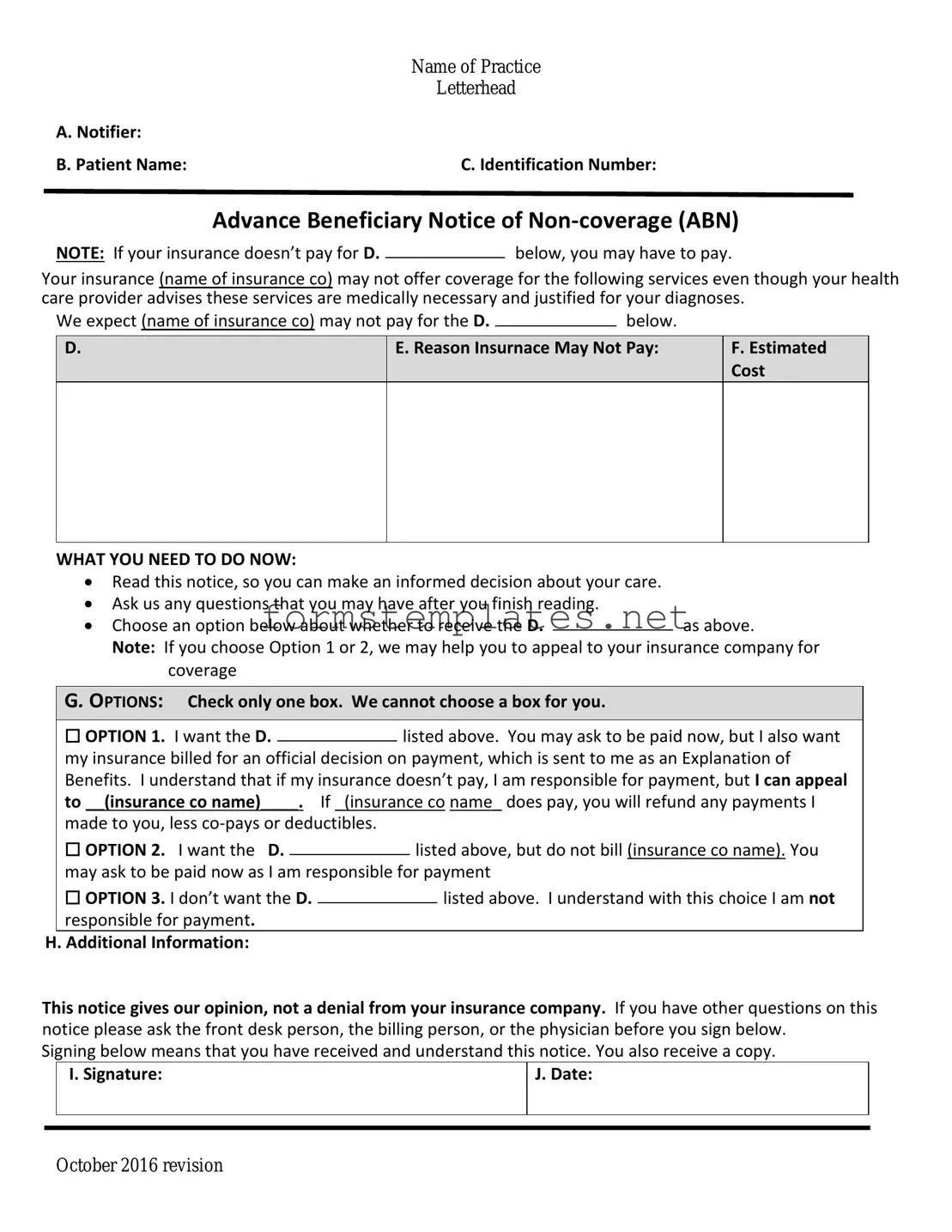 Free Advance Beneficiary Notice of Non-coverage Template
