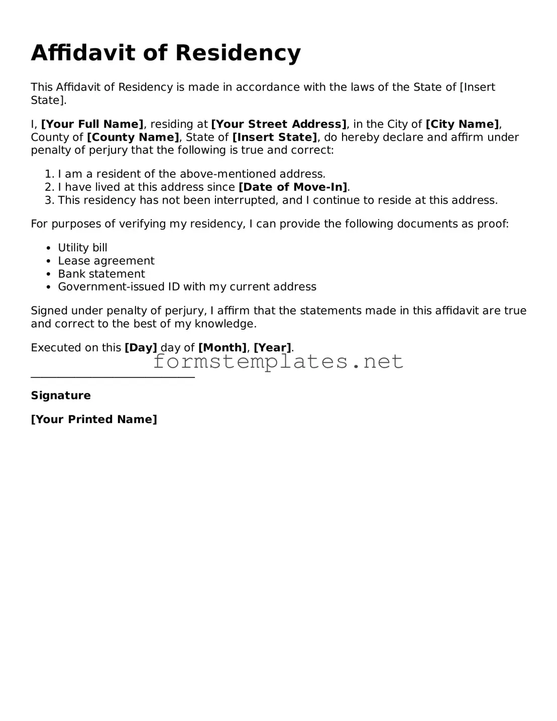 Attorney-Verified Affidavit of Residency Form