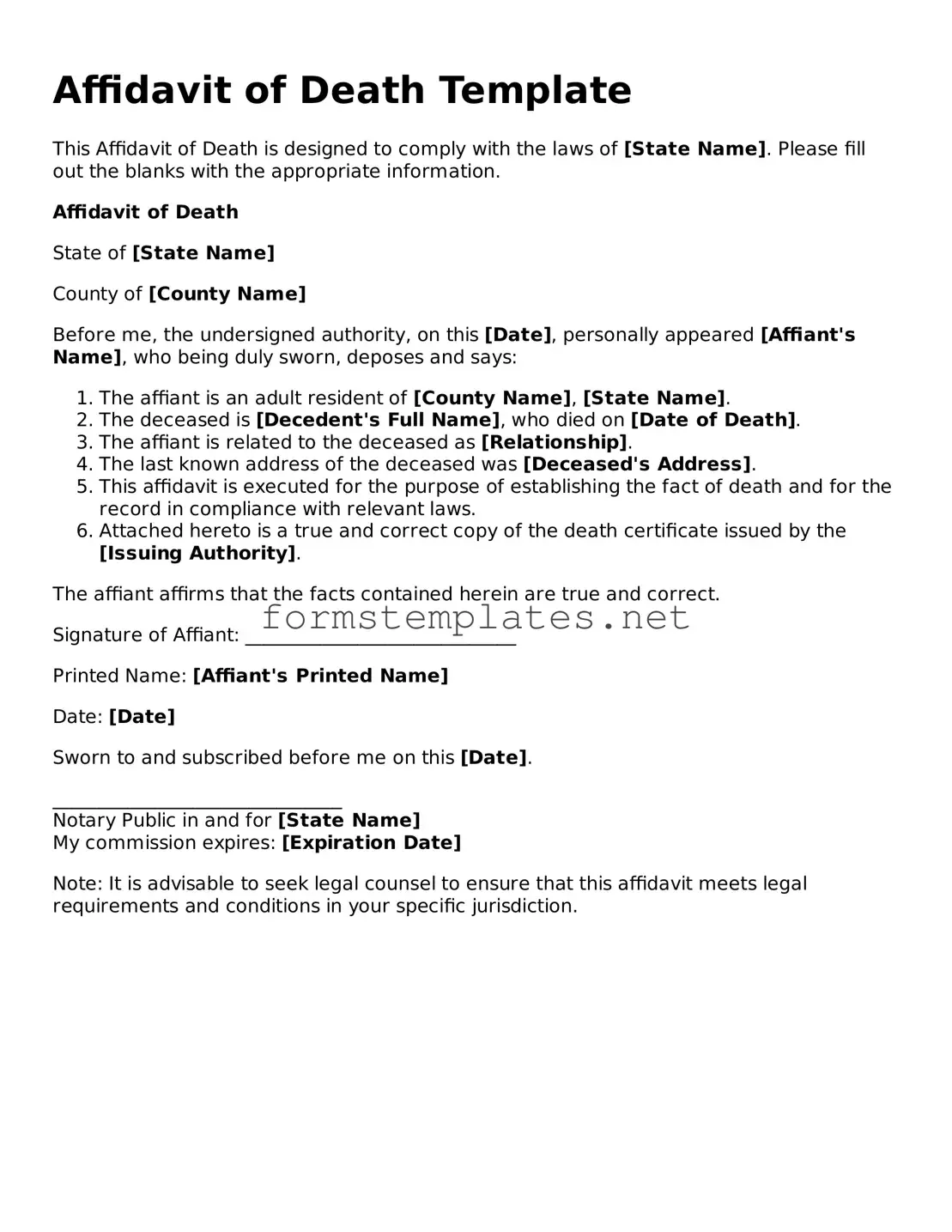 Attorney-Verified Affidavit of Death Form