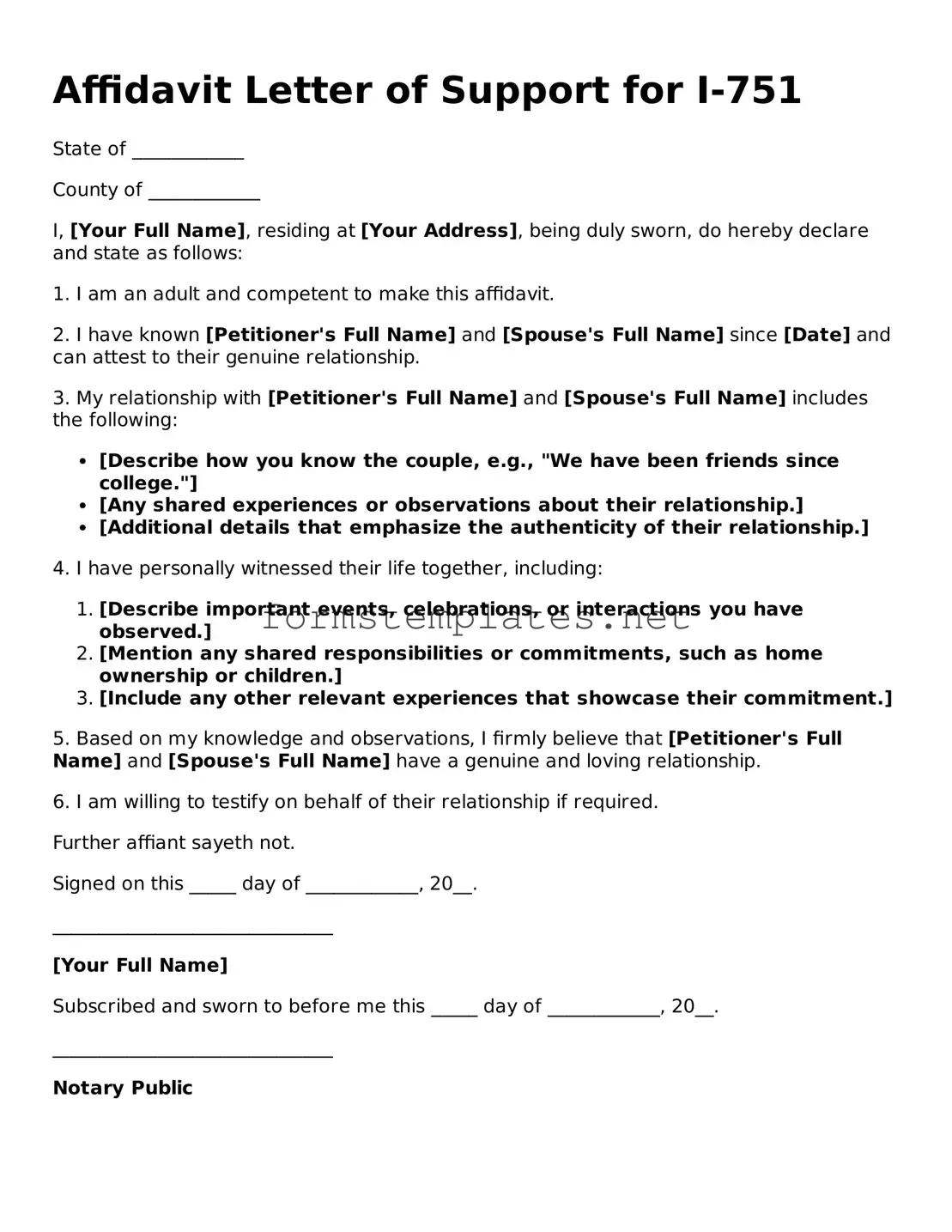 Attorney-Verified Affidavit Letter of Support for I-751 Form