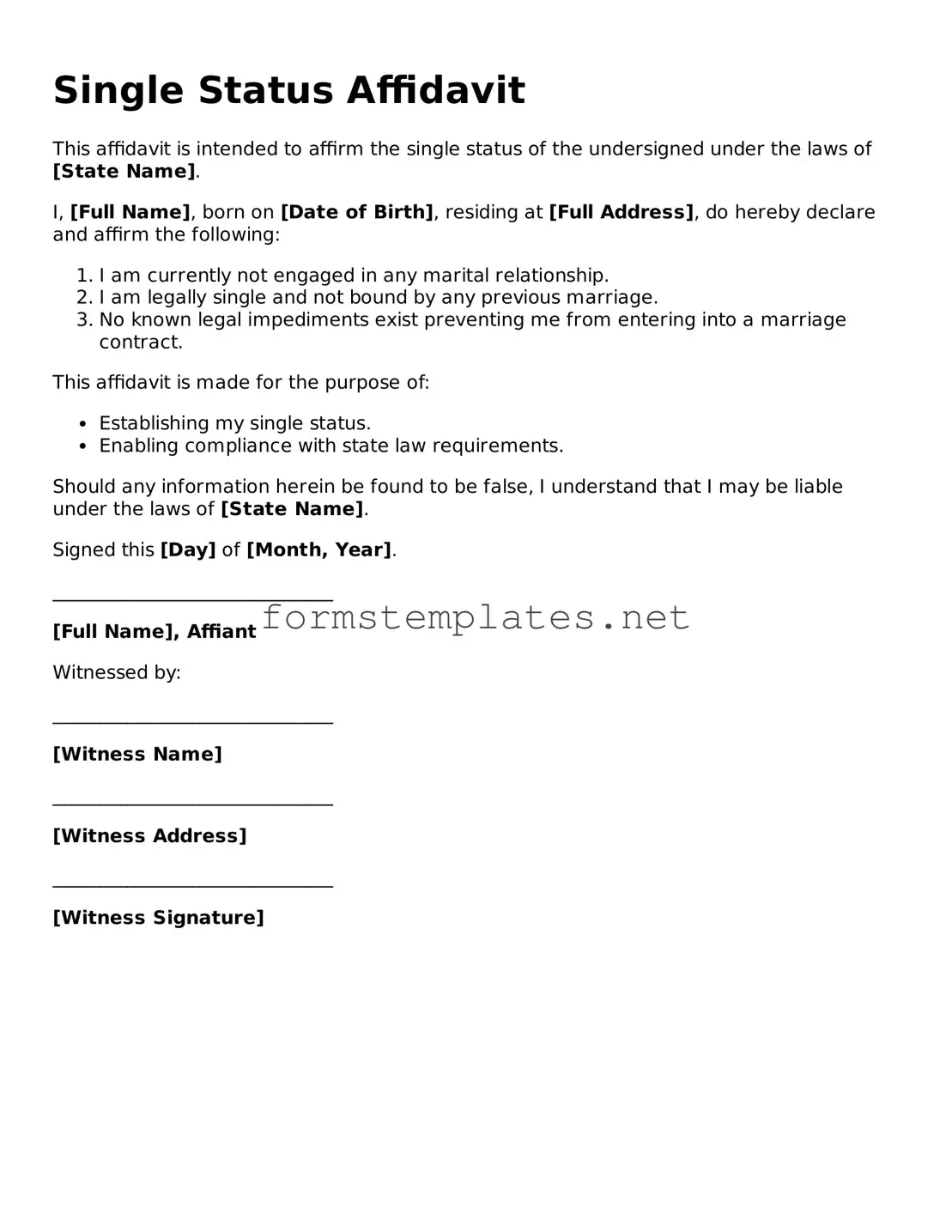 Attorney-Verified Single Status Affidavit Form