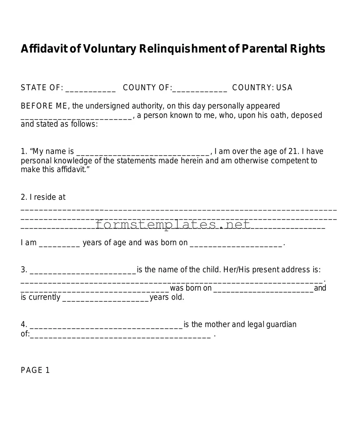 Free Affidavit Parental Rights Template
