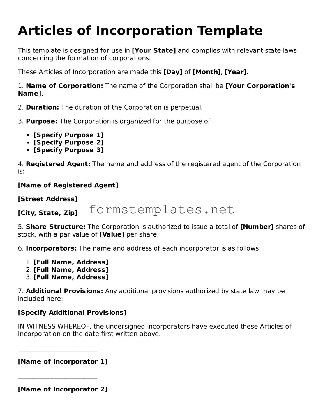 Attorney-Verified Articles of Incorporation Form