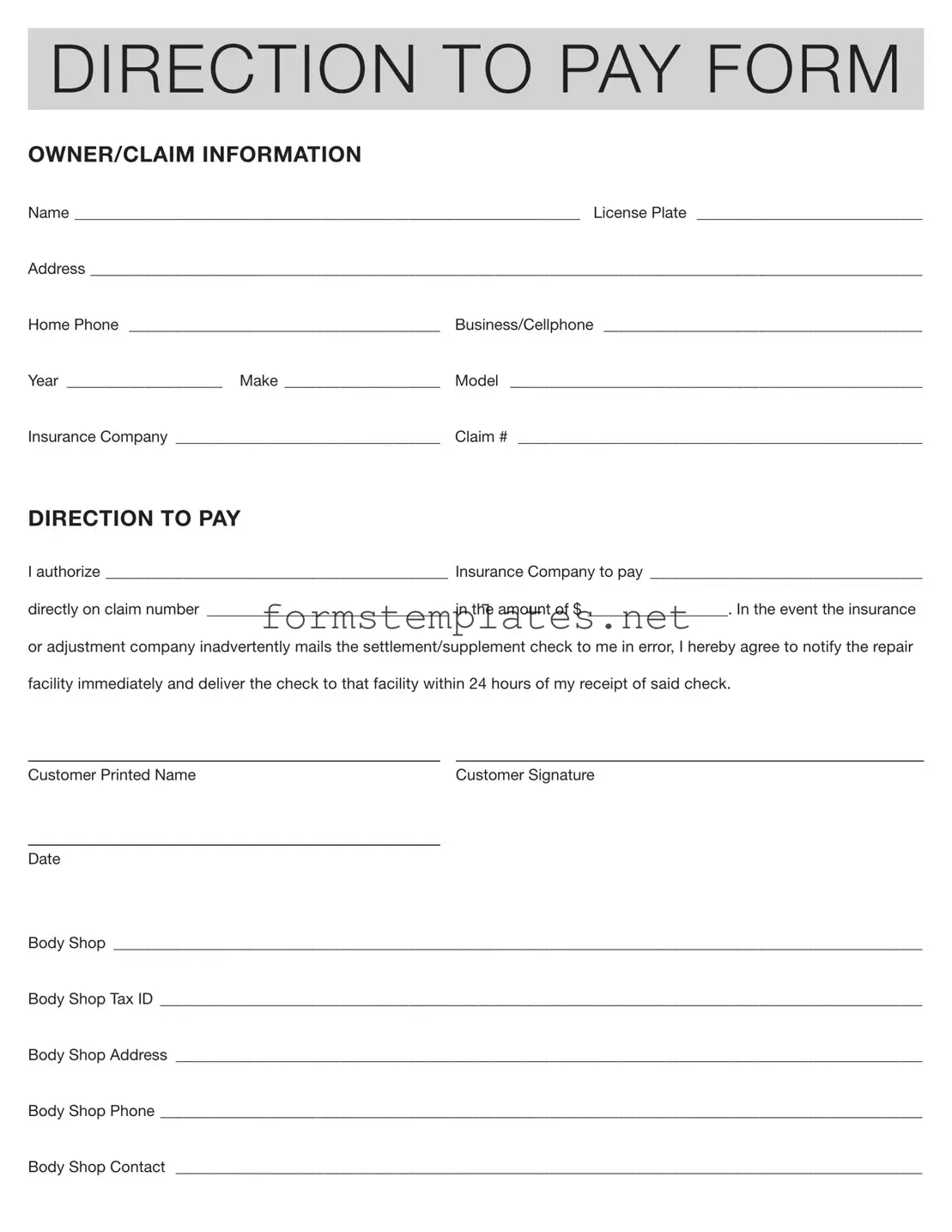 Free Authorization And Direction Pay Template