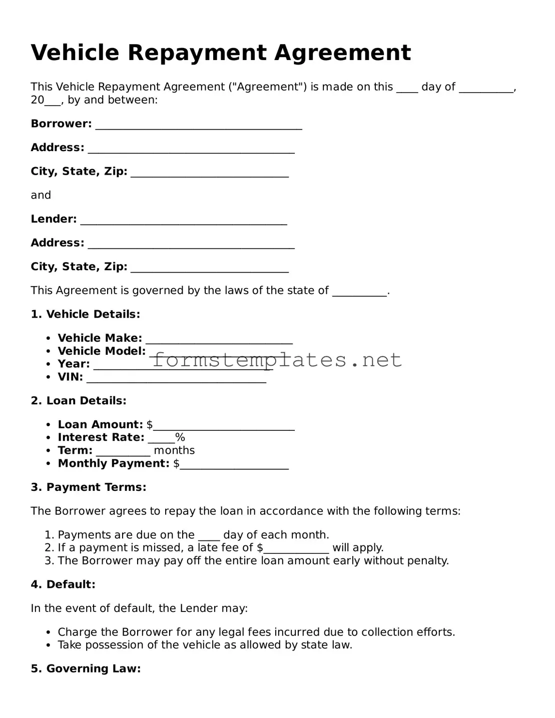 Attorney-Verified Vehicle Repayment Agreement Form