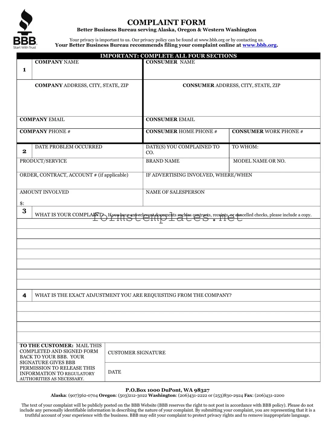 Free Bbb Complaint Template
