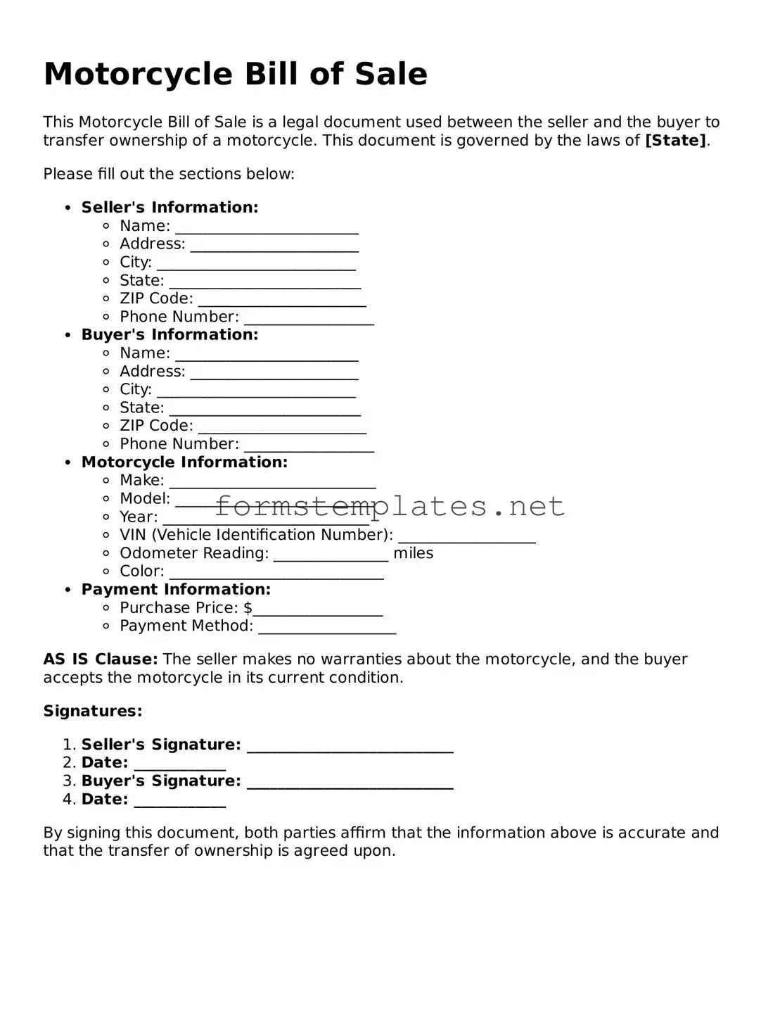 Attorney-Verified Motorcycle Bill of Sale Form