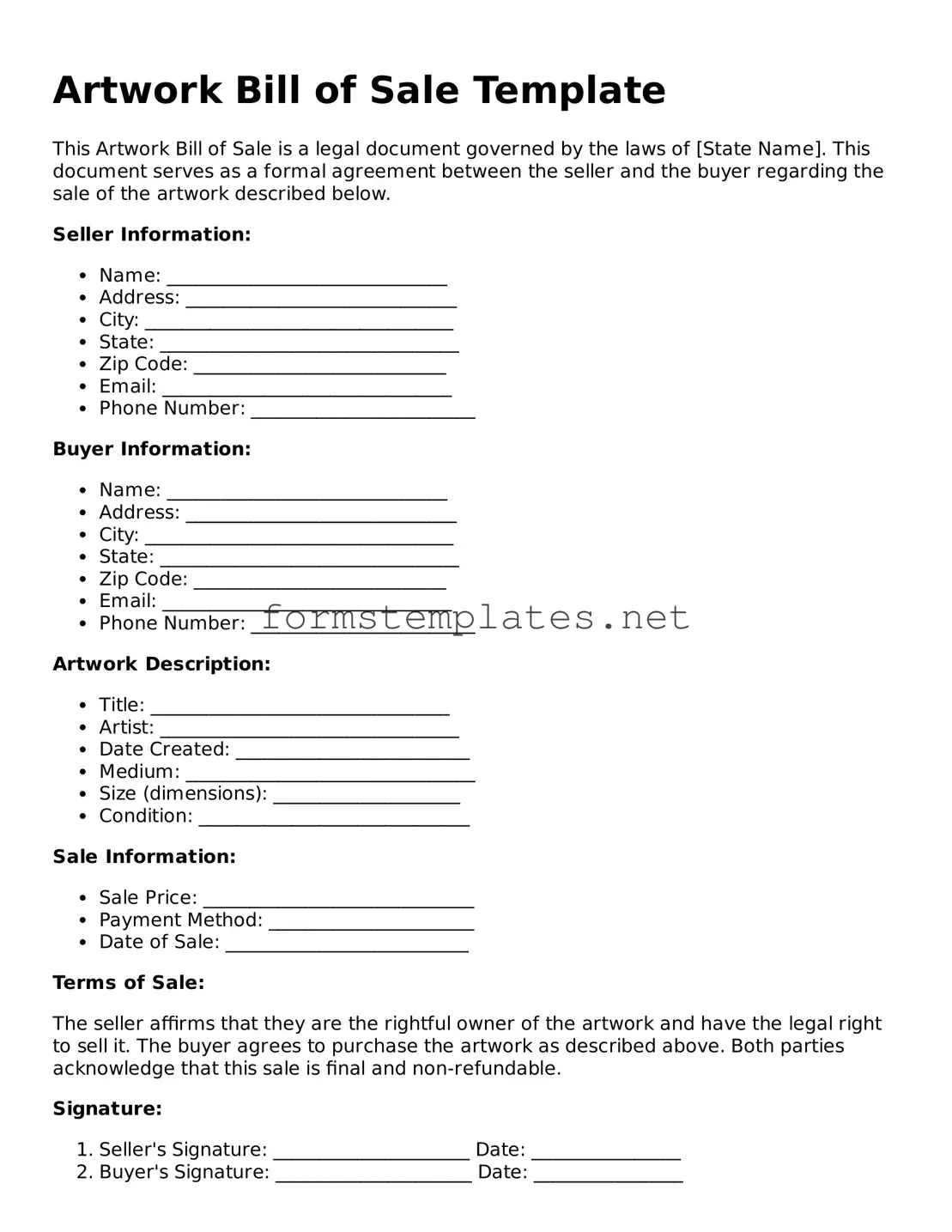 Attorney-Verified Artwork Bill of Sale Form