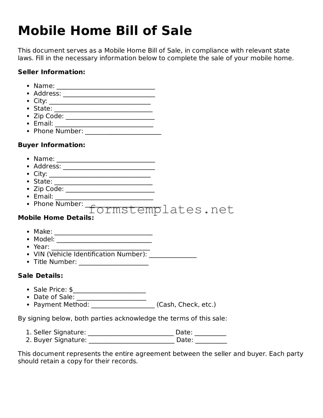 Attorney-Verified Mobile Home Bill of Sale Form