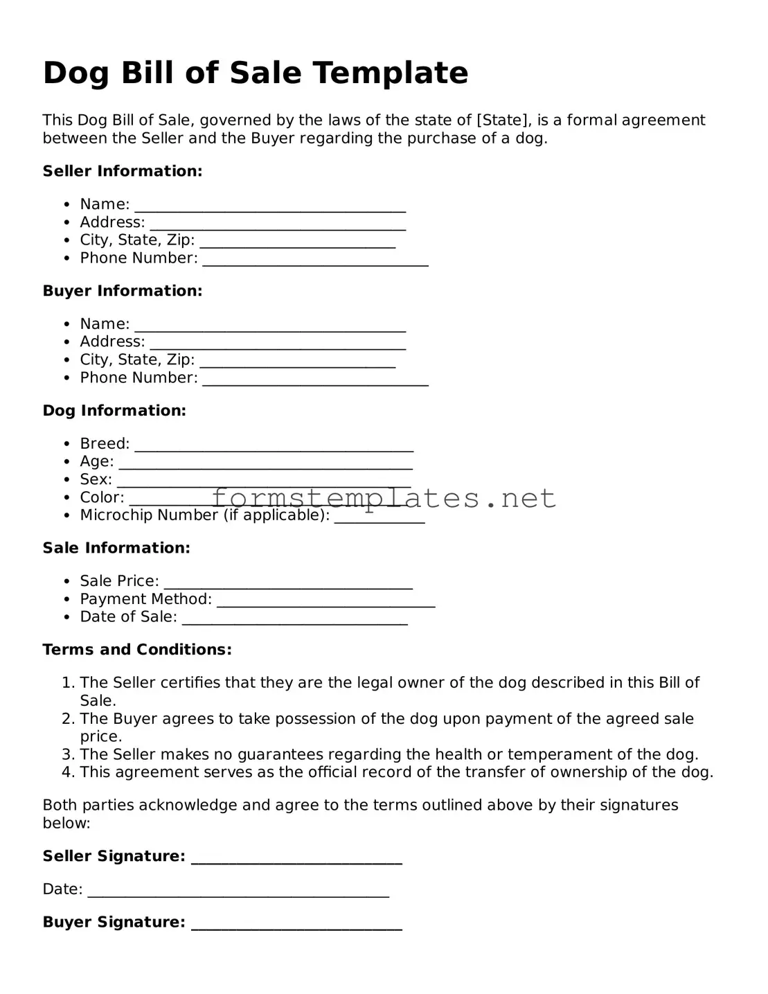Attorney-Verified Dog Bill of Sale Form