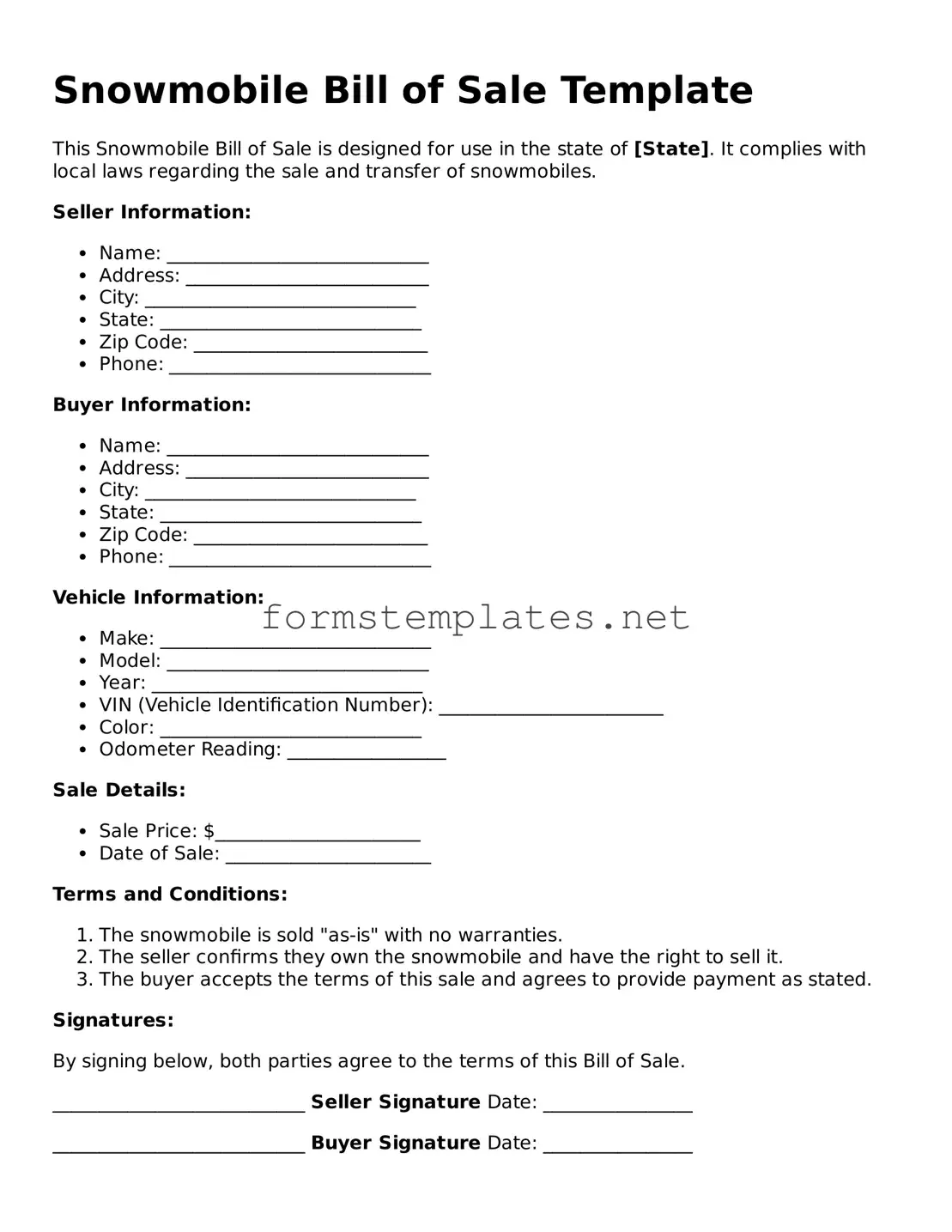 Attorney-Verified Snowmobile Bill of Sale Form