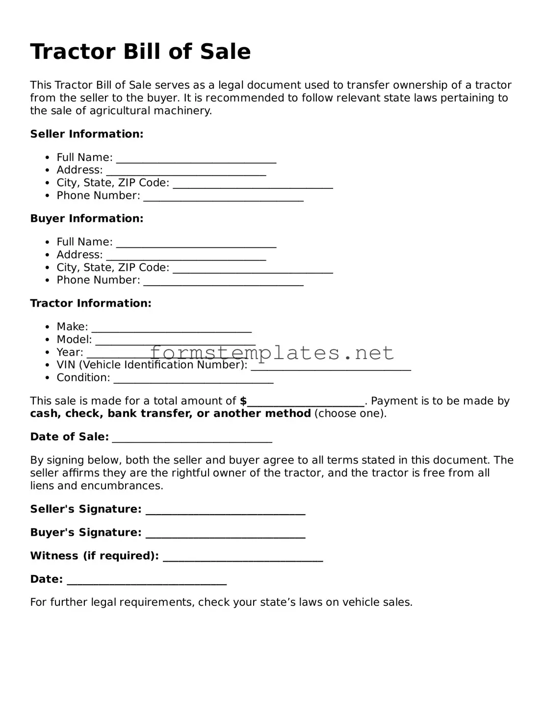 Attorney-Verified Tractor Bill of Sale Form