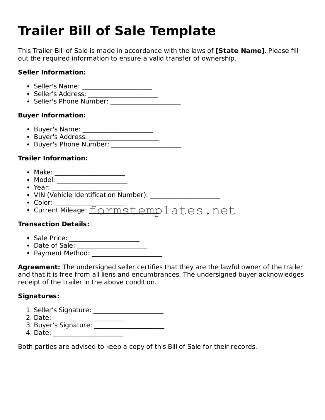 Attorney-Verified Trailer Bill of Sale Form