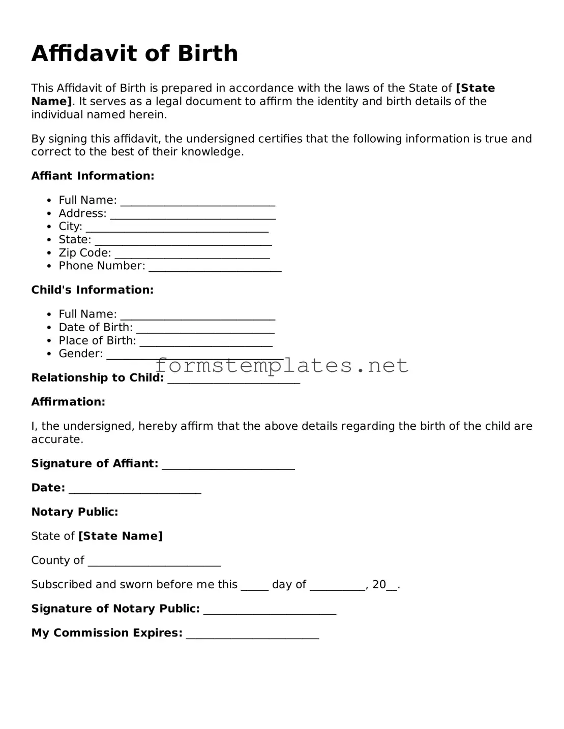 Attorney-Verified Affidavit of Birth Form