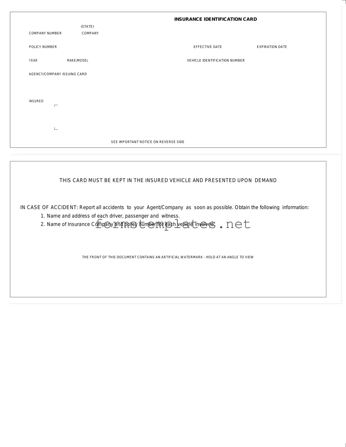 Free Auto Insurance Card Template