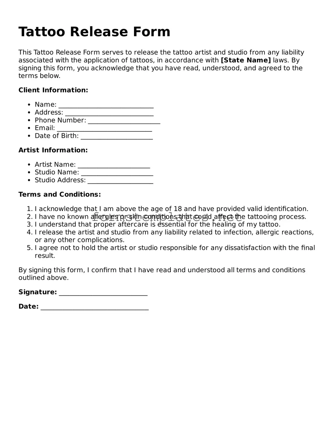 Attorney-Verified Tattoo Release Form