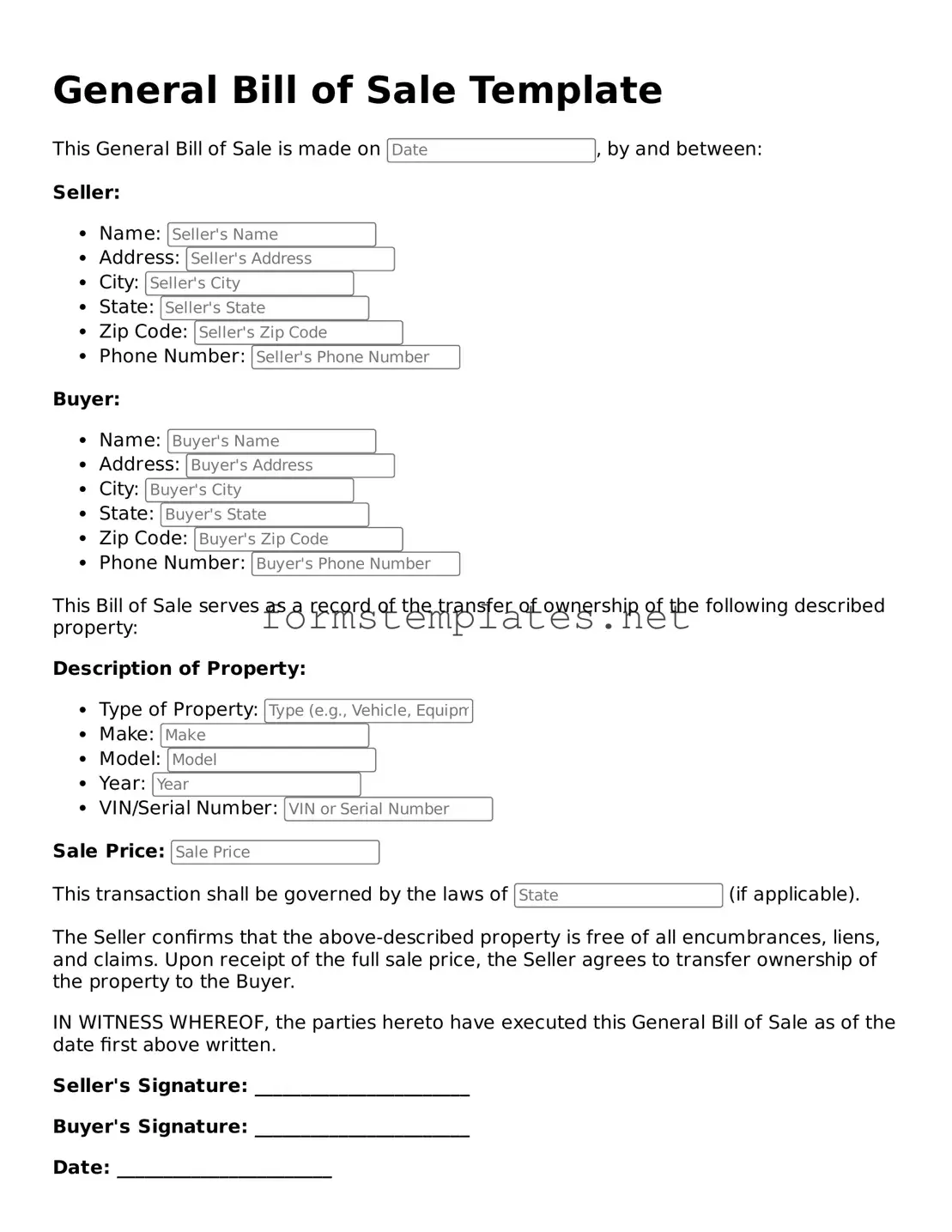 Attorney-Verified General Bill of Sale Form