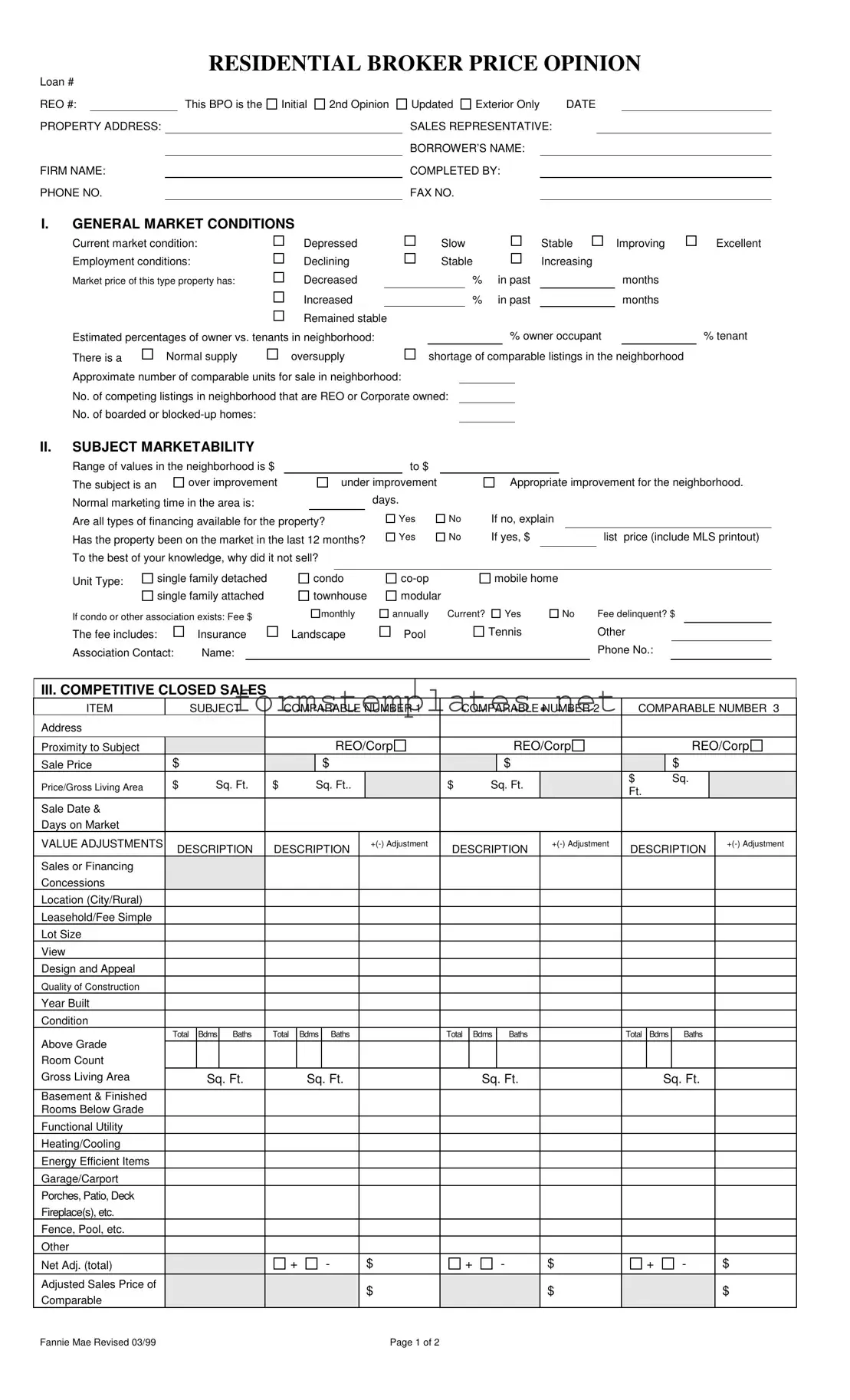 Free Broker Price Opinion Template