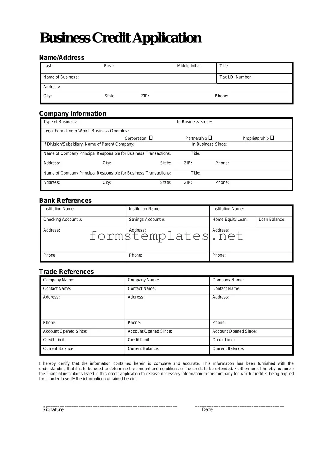 Free Business Credit Application Template