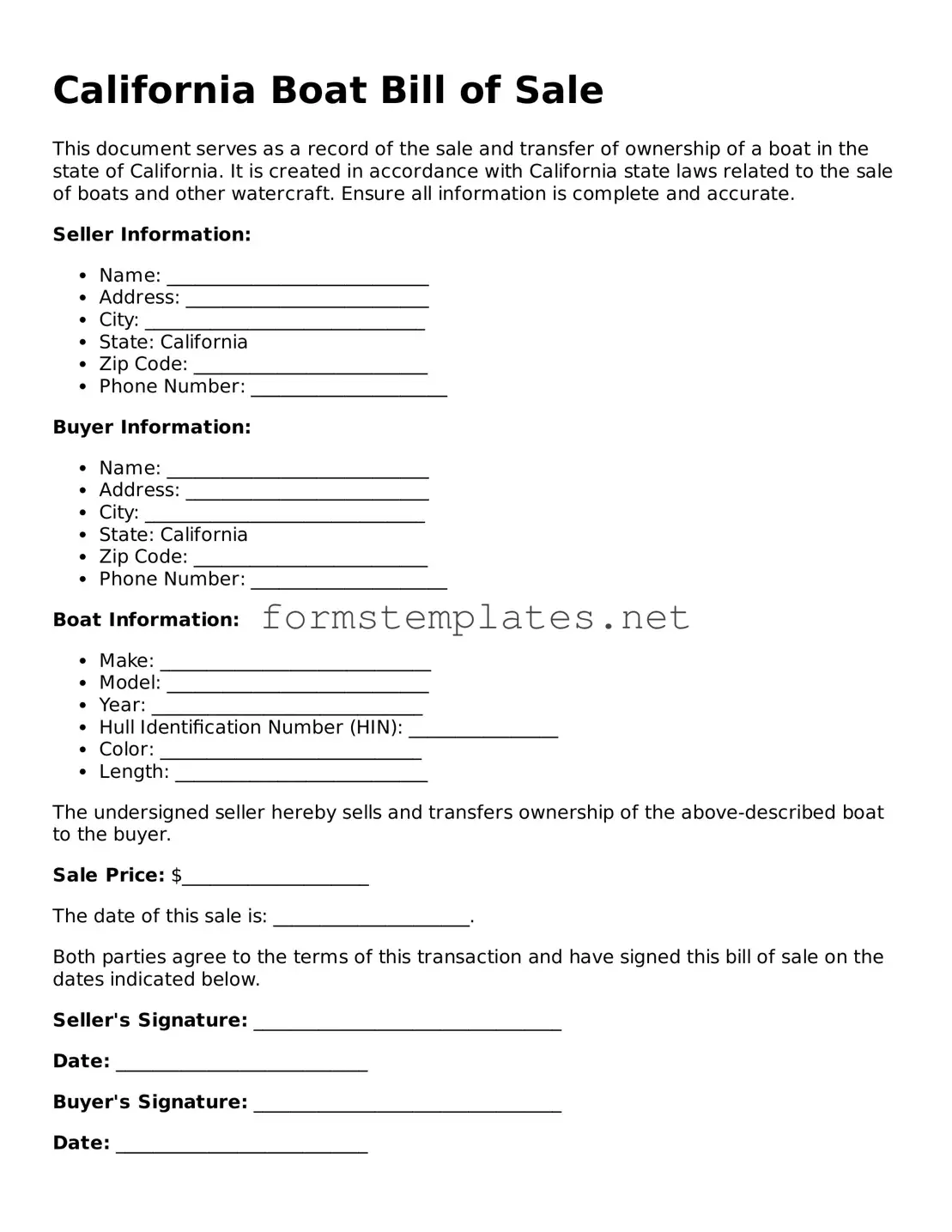 Attorney-Approved California Boat Bill of Sale Template