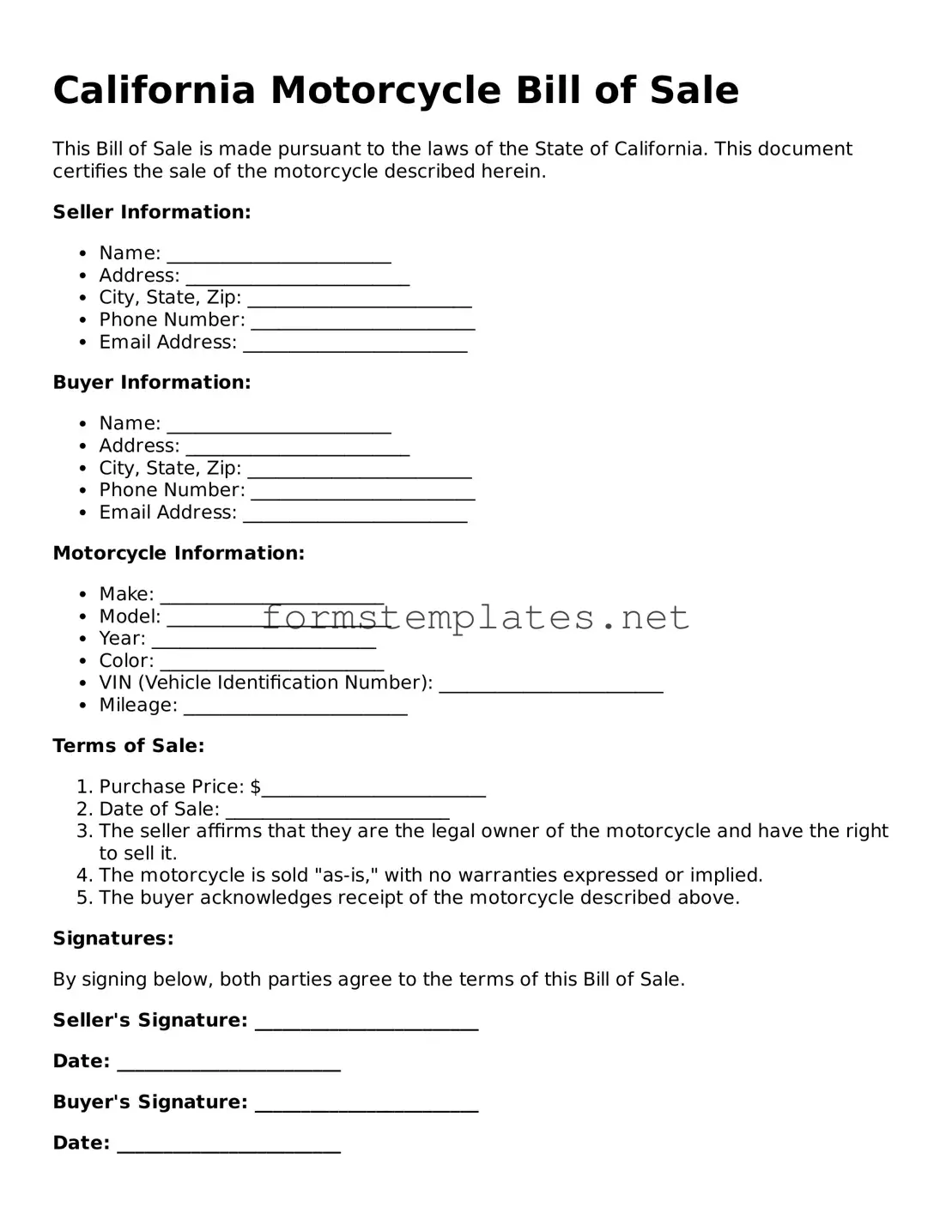 Attorney-Approved California Motorcycle Bill of Sale Template