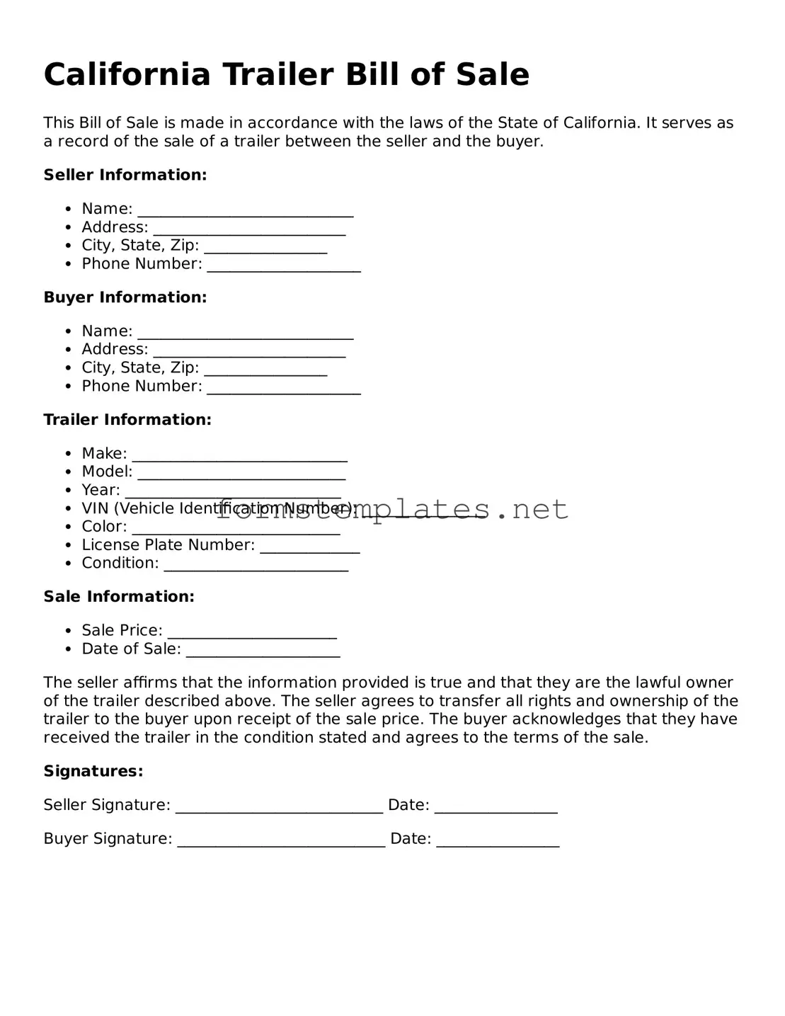 Attorney-Approved California Trailer Bill of Sale Template