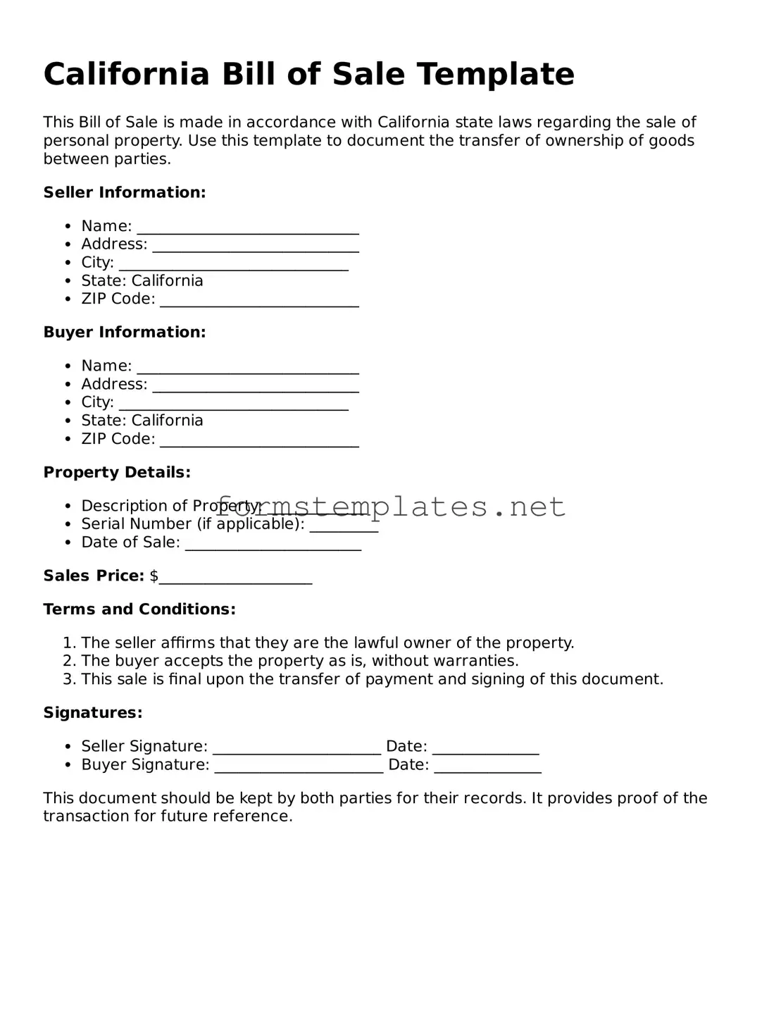 Attorney-Approved California Bill of Sale Template