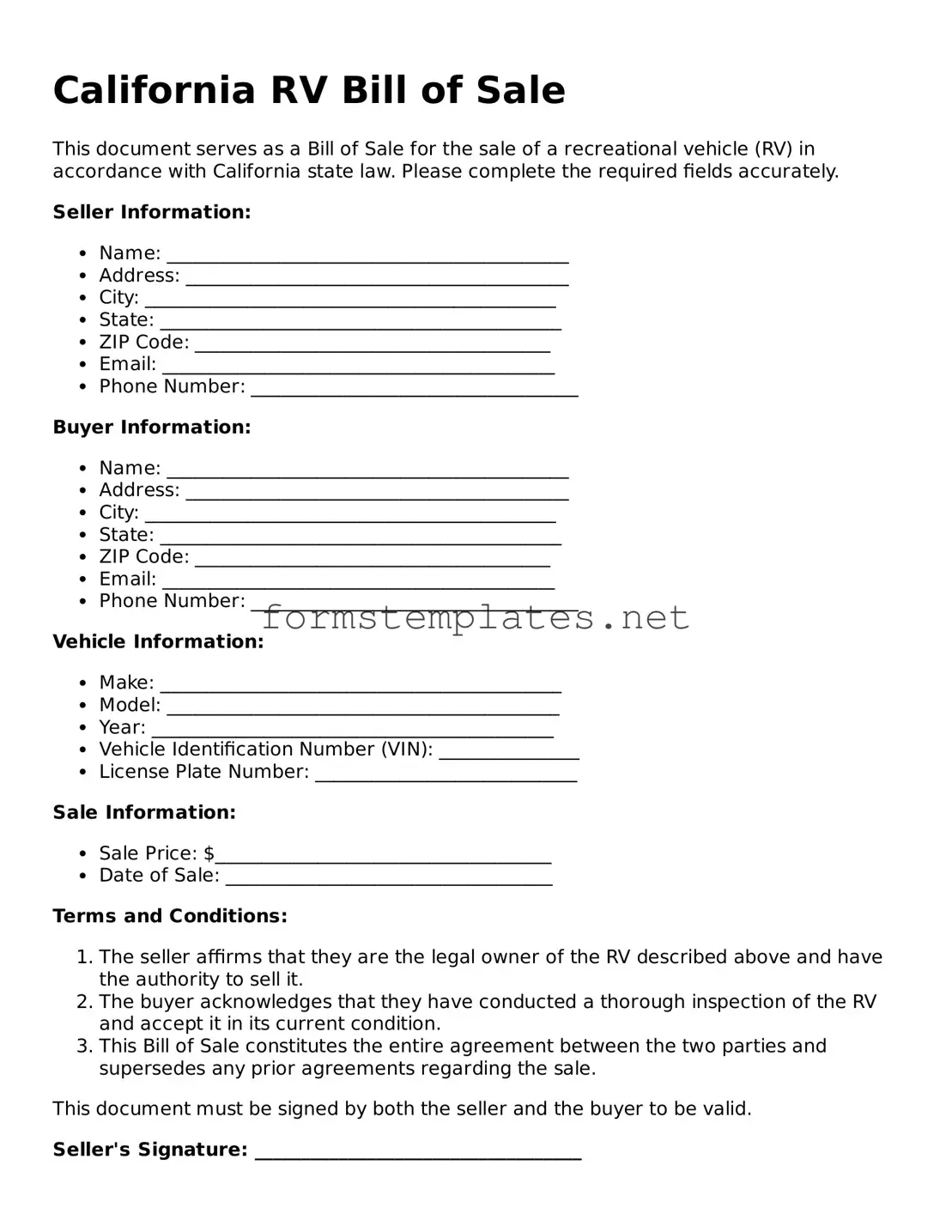 Attorney-Approved California RV Bill of Sale Template