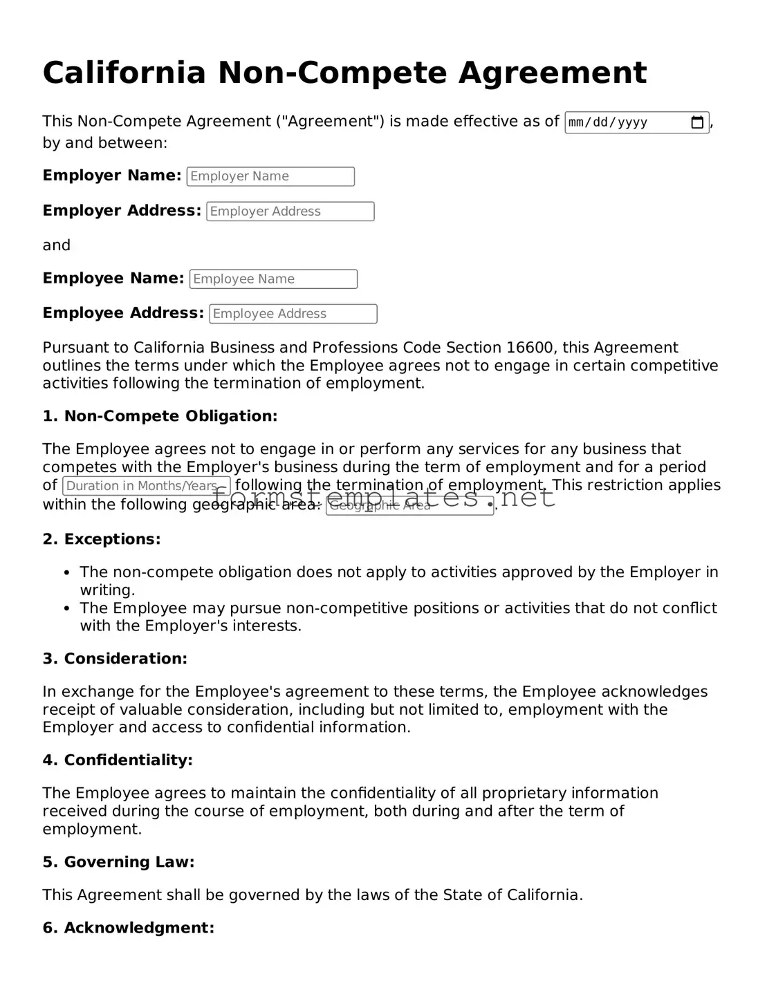 Attorney-Approved California Non-compete Agreement Template