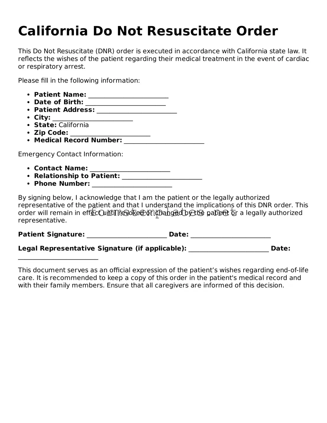 Attorney-Approved California Do Not Resuscitate Order Template