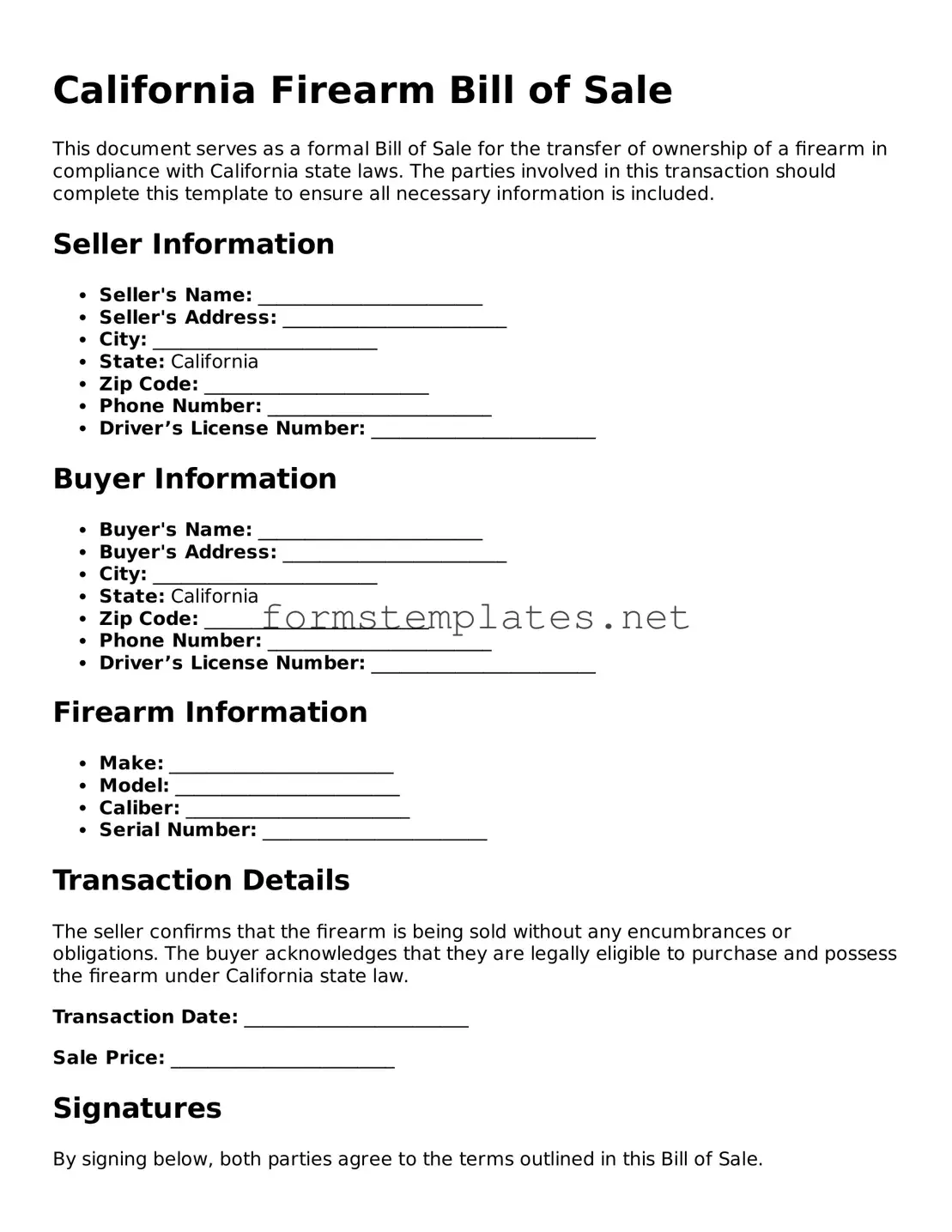 Attorney-Approved California Firearm Bill of Sale Template