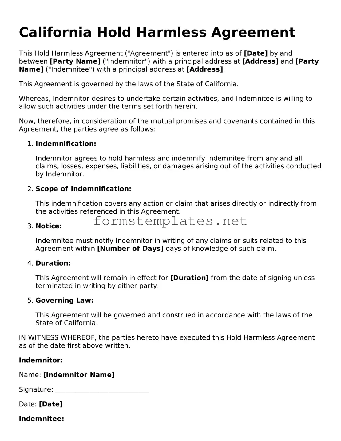 Attorney-Approved California Hold Harmless Agreement Template