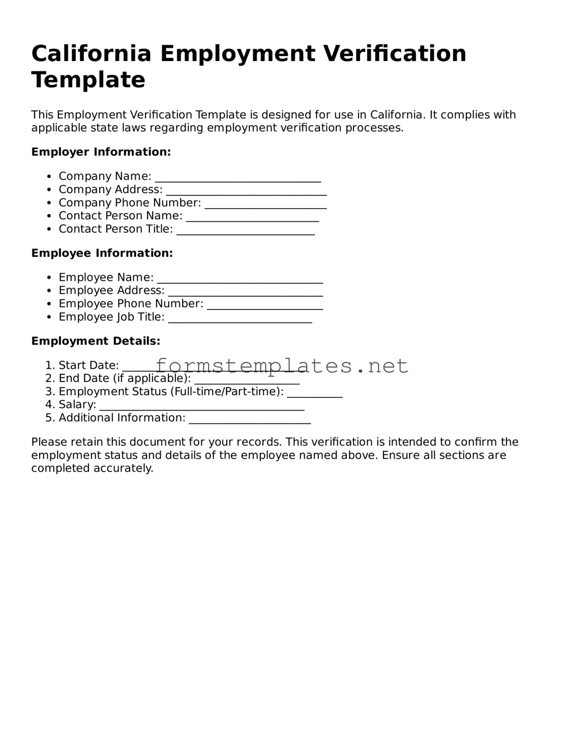 Attorney-Approved California Employment Verification Template