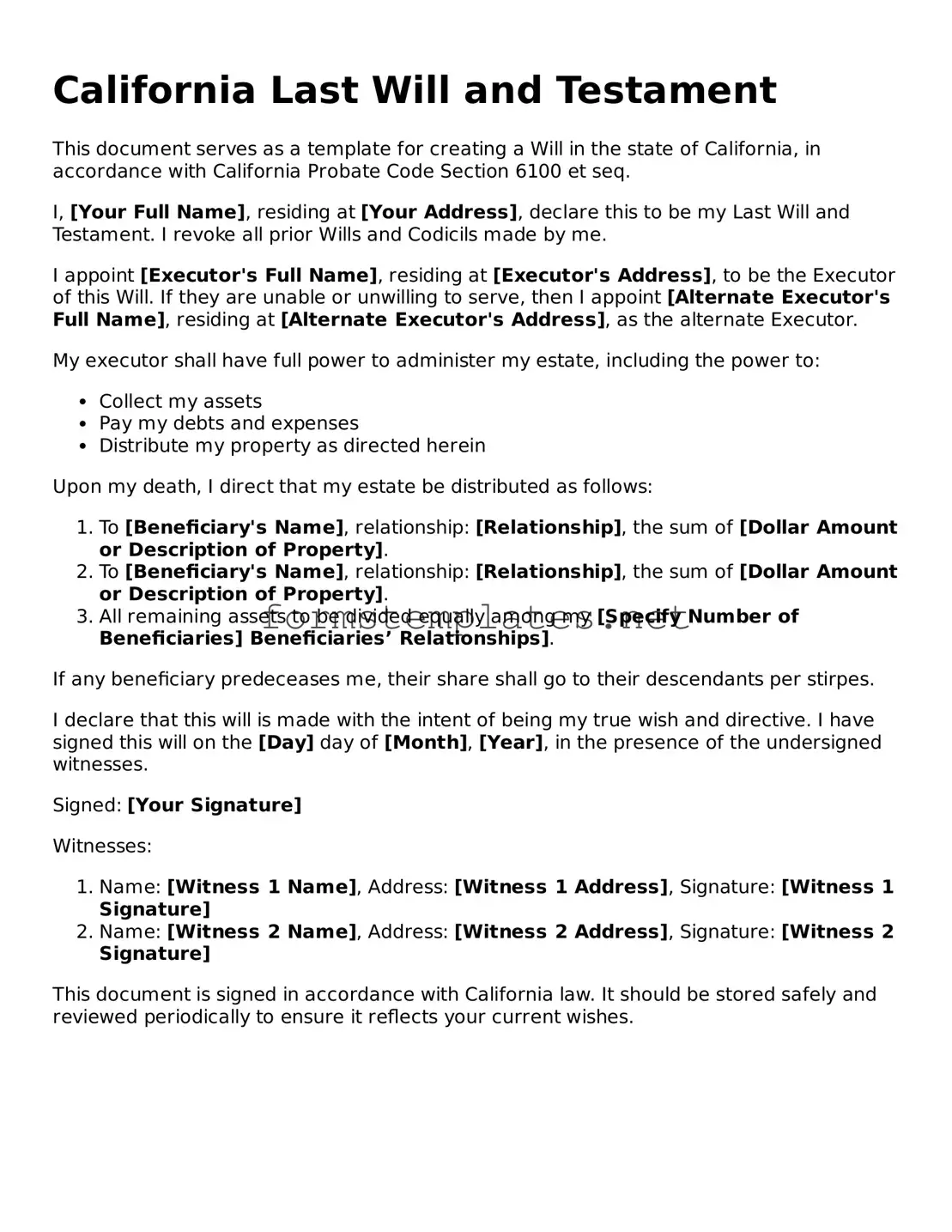 Attorney-Approved California Last Will and Testament Template