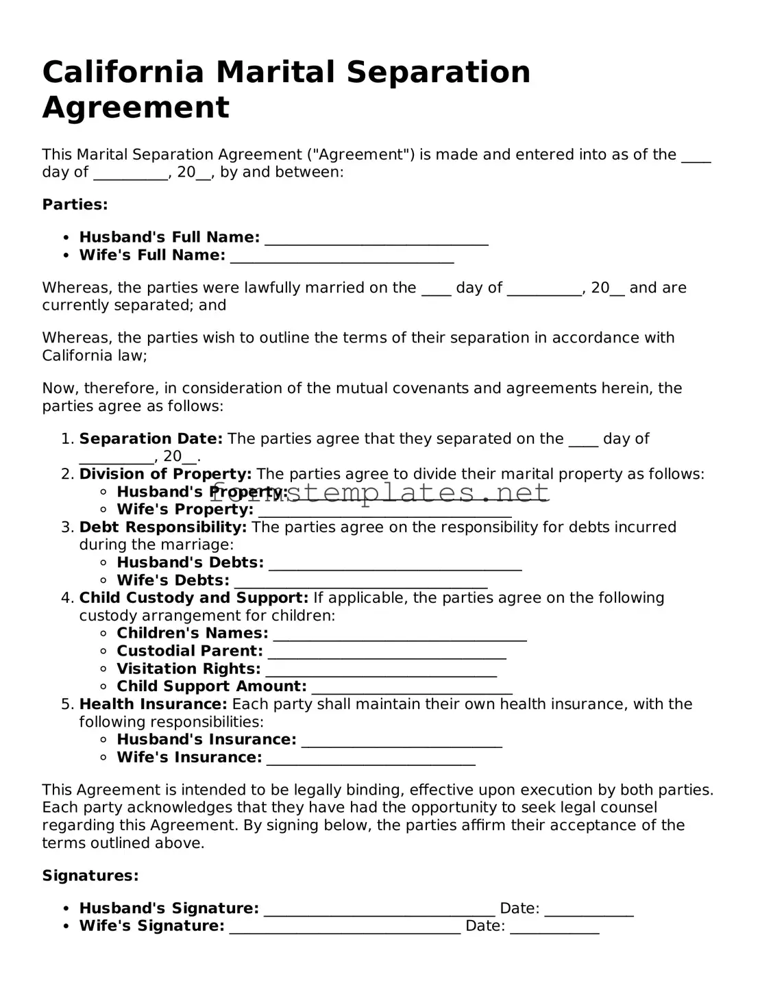 Attorney-Approved California Marital Separation Agreement Template