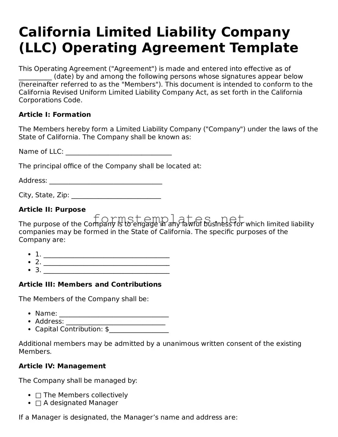 Attorney-Approved California Operating Agreement Template