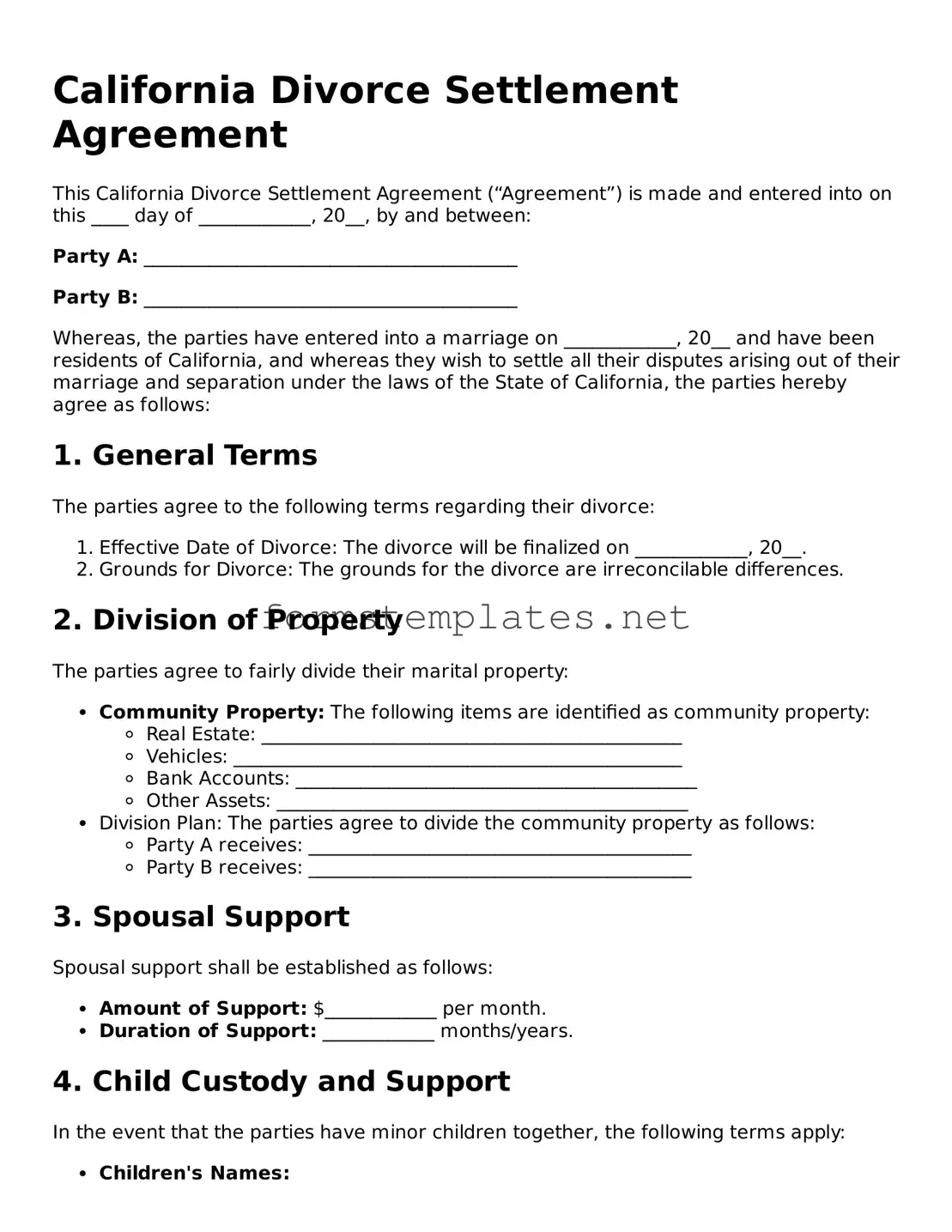 Attorney-Approved California Divorce Settlement Agreement Template