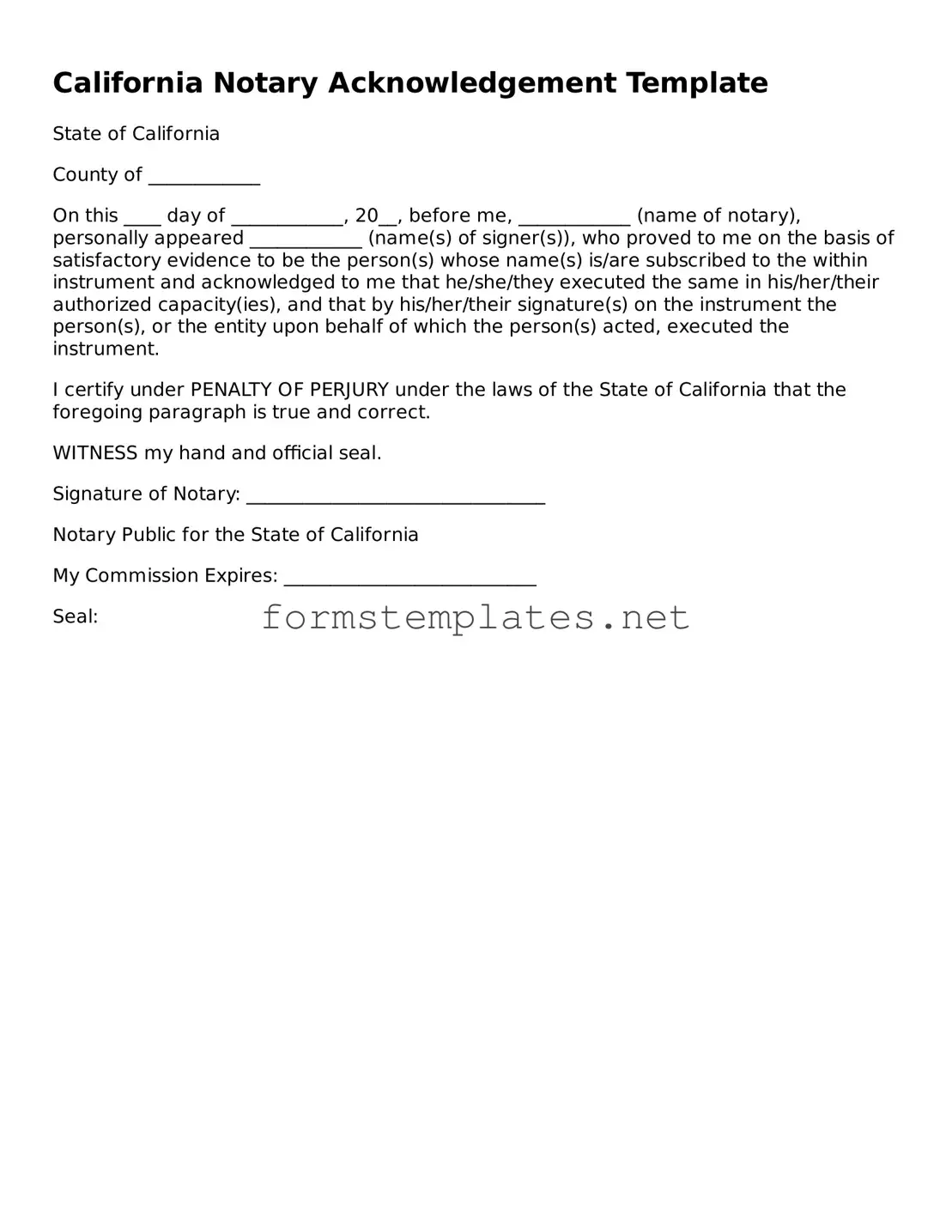 Attorney-Approved California Notary Acknowledgement Template