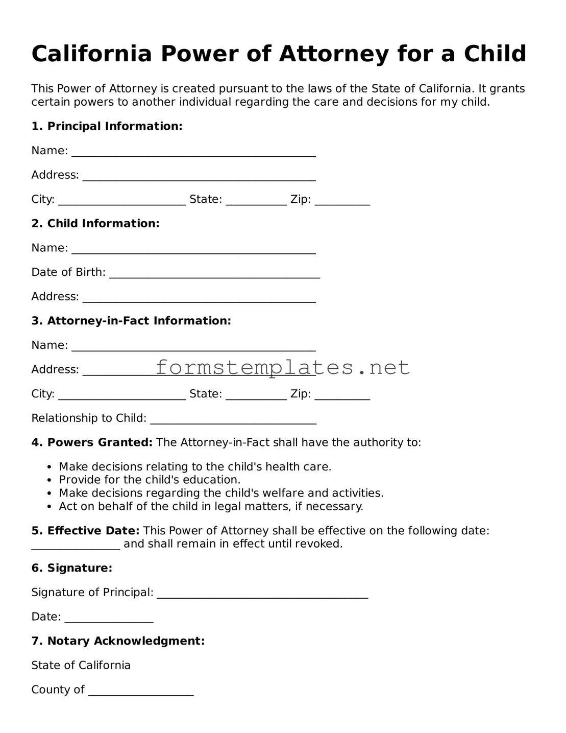 Attorney-Approved California Power of Attorney for a Child Template