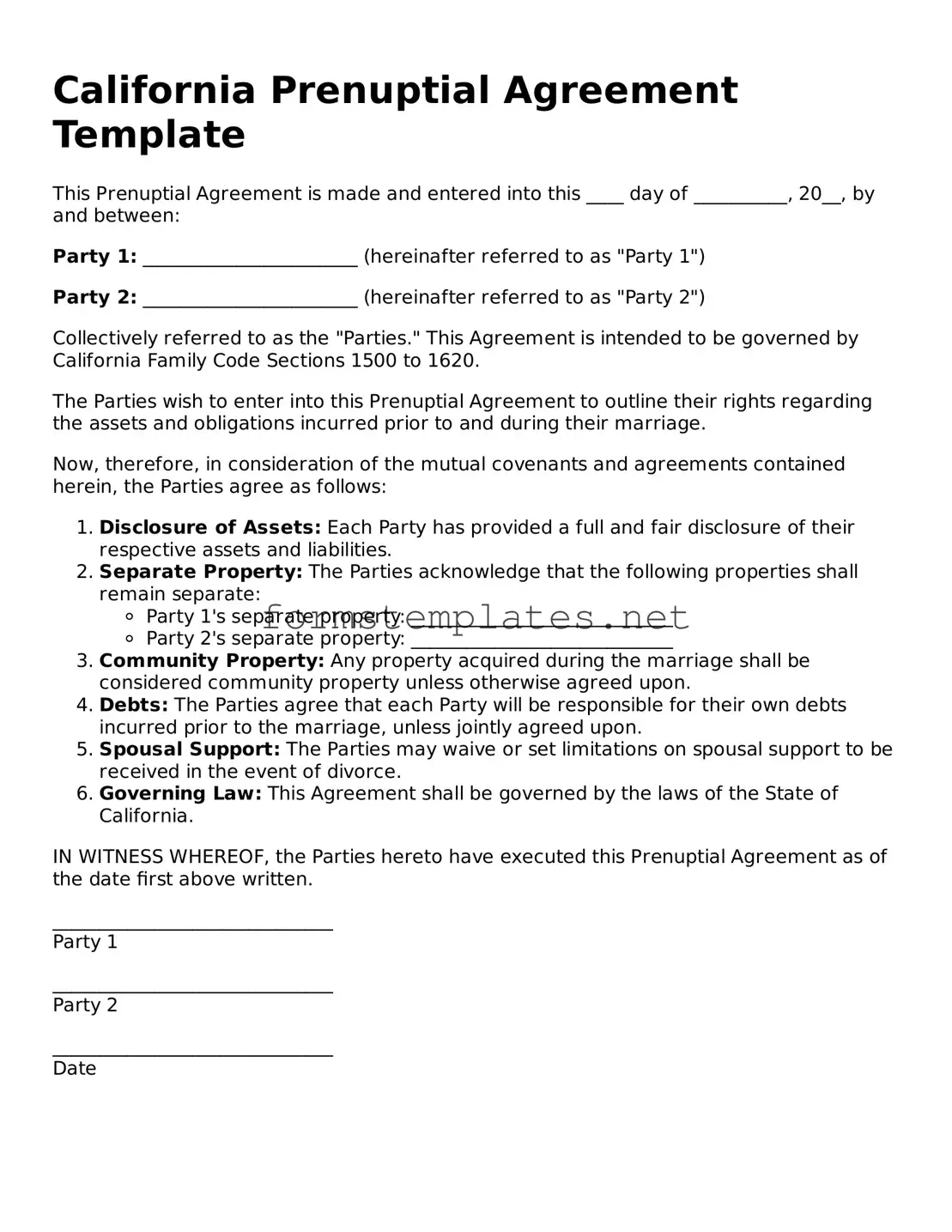 Attorney-Approved California Prenuptial Agreement Template