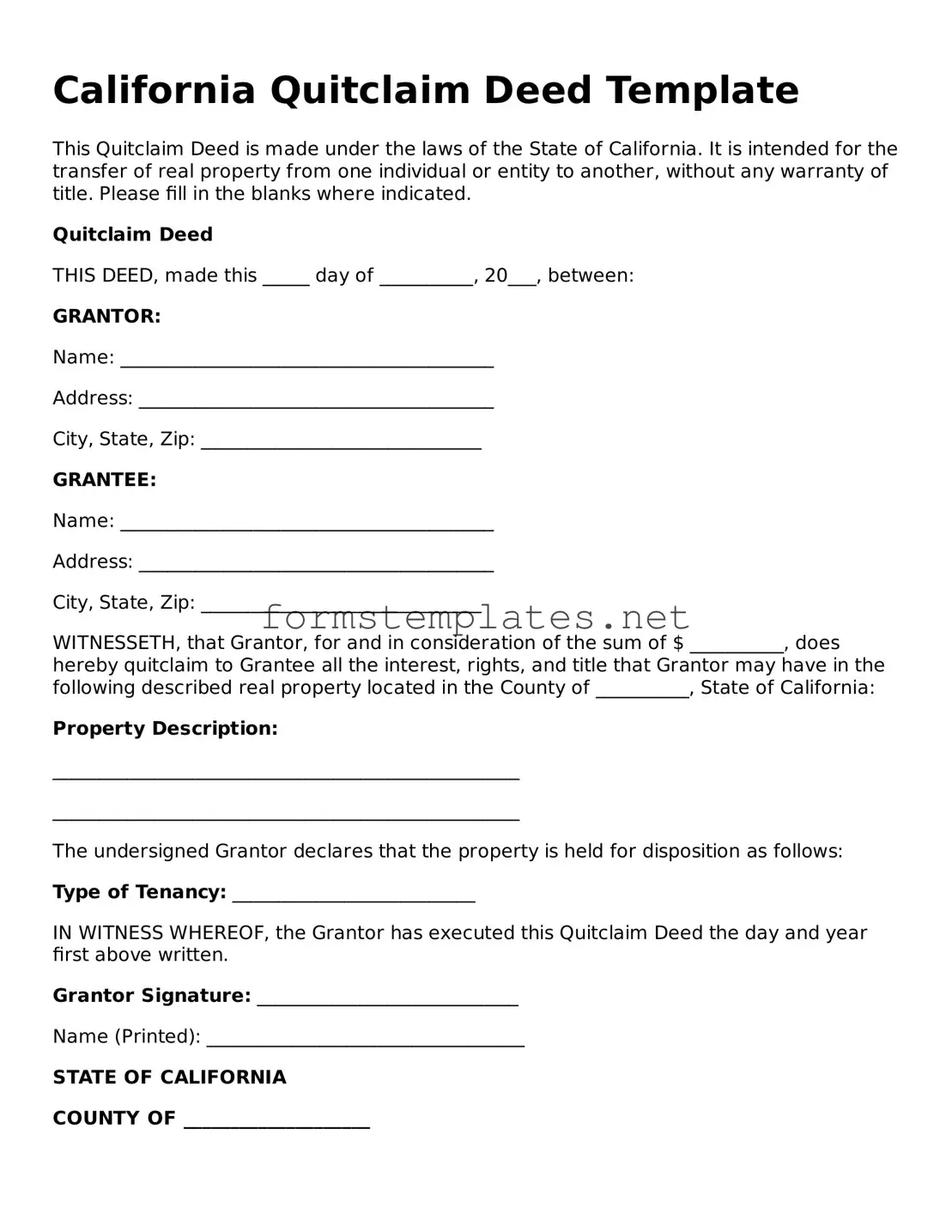 Attorney-Approved California Quitclaim Deed Template