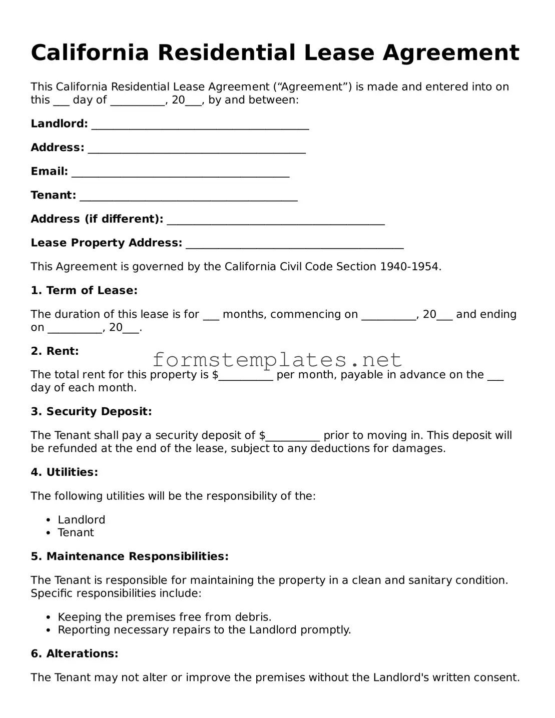 Attorney-Approved California Residential Lease Agreement Template