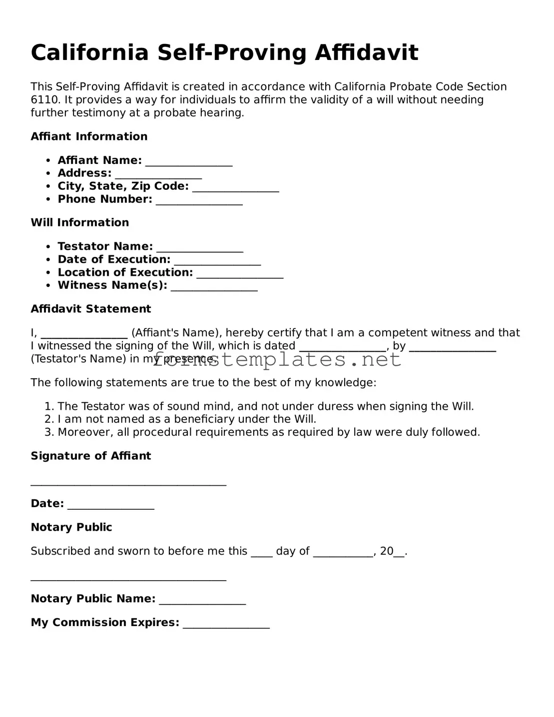 Attorney-Approved California Self-Proving Affidavit Template