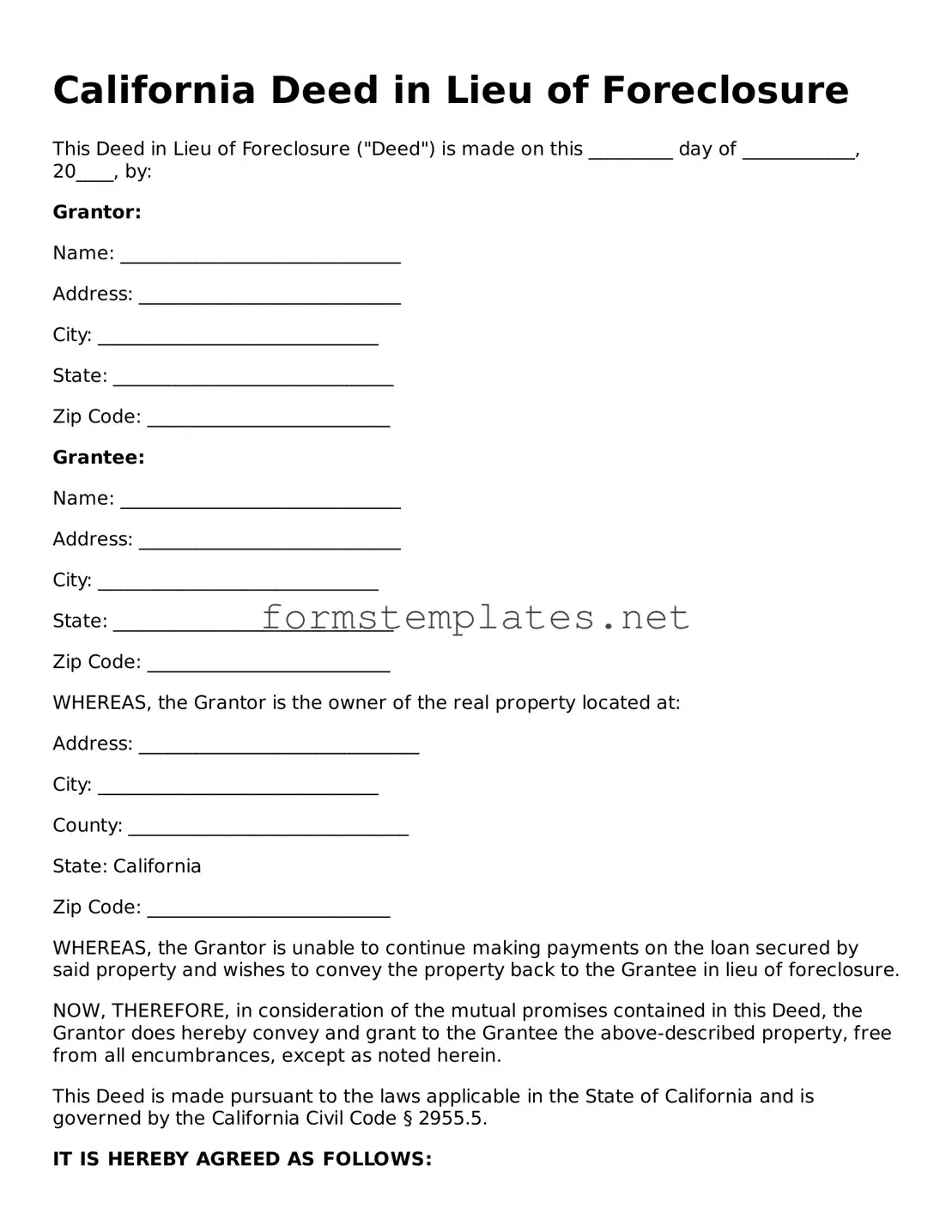 Attorney-Approved California Deed in Lieu of Foreclosure Template