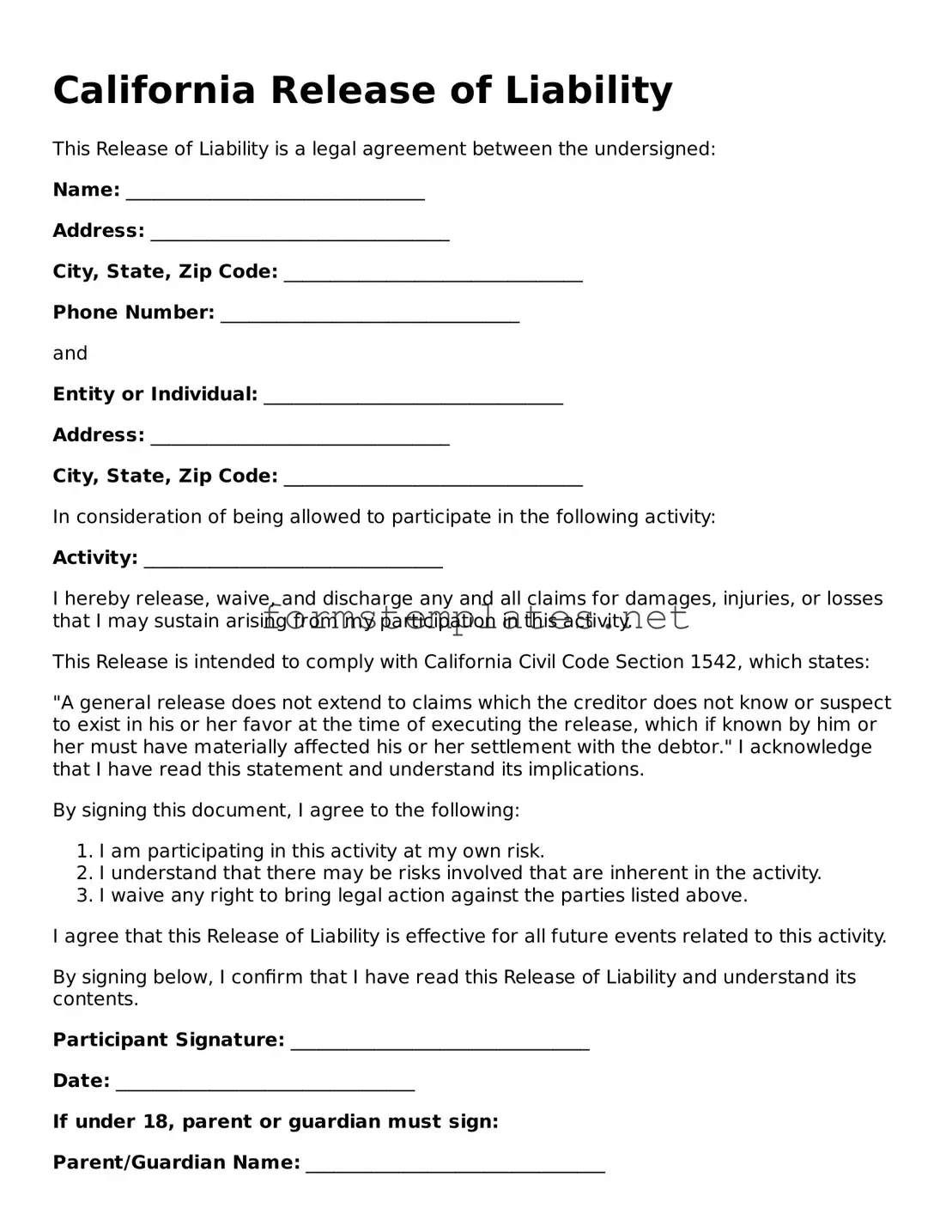 Attorney-Approved California Release of Liability Template