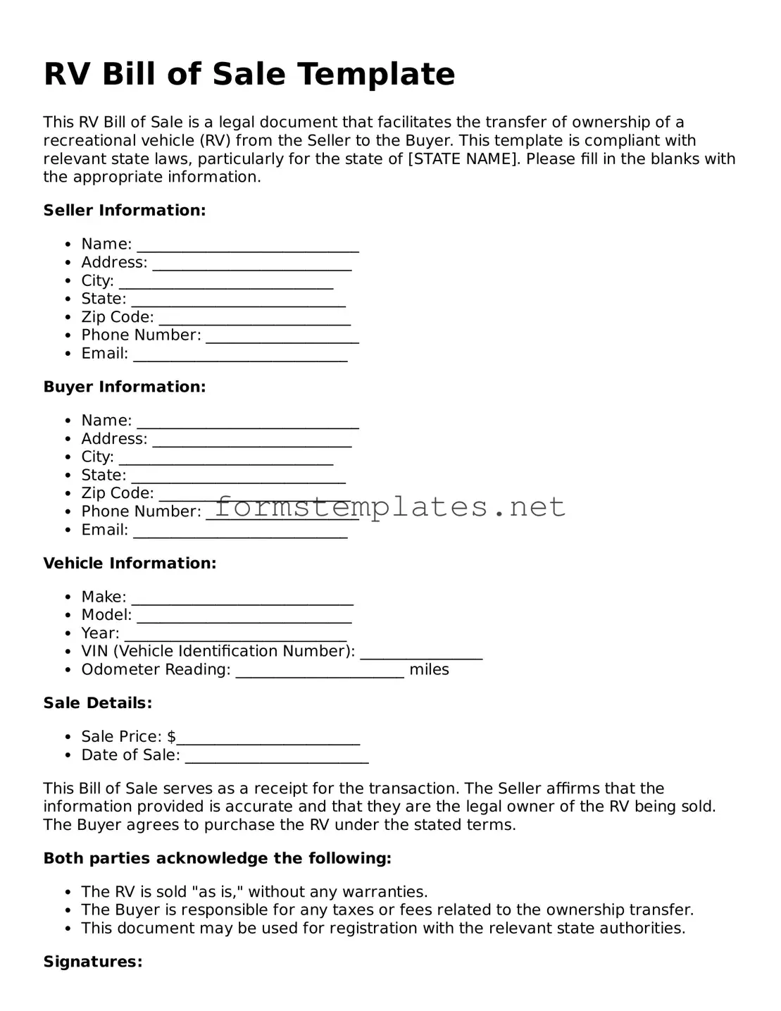 Attorney-Verified RV Bill of Sale Form
