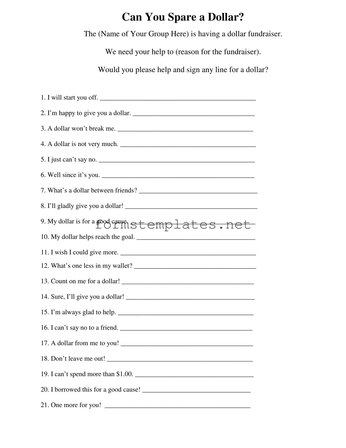 Free Donated A Dollar Template