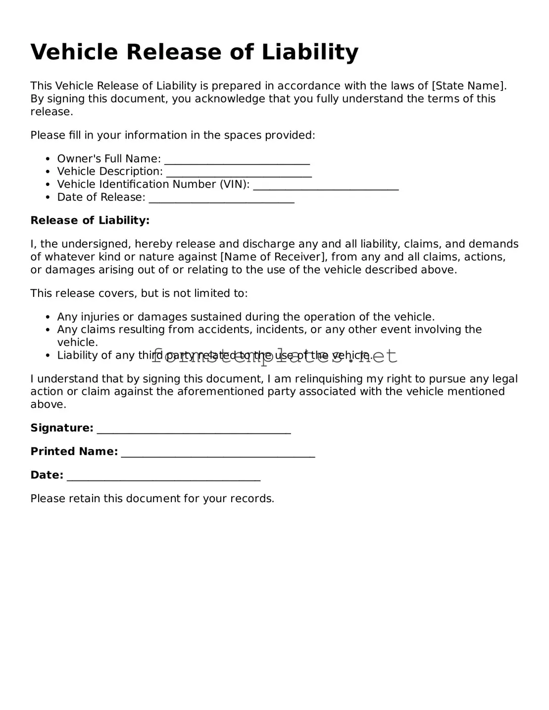 Attorney-Verified Vehicle Release of Liability Form