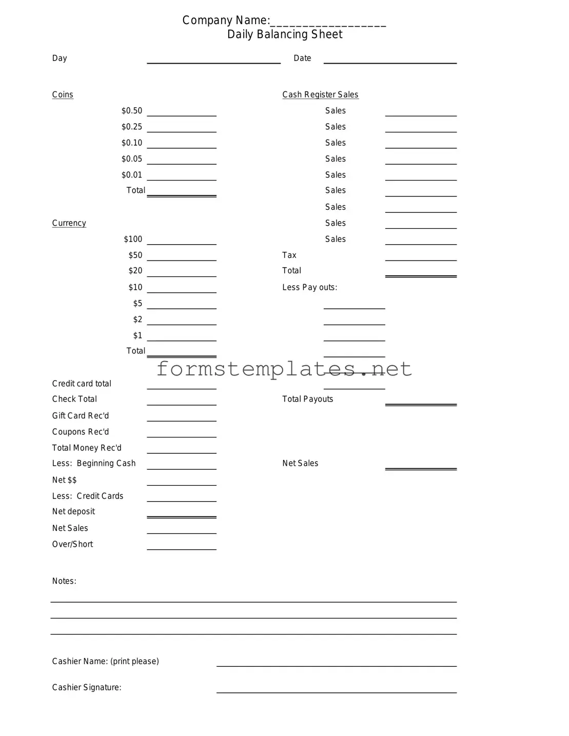 Free Cash Drawer Count Sheet Template